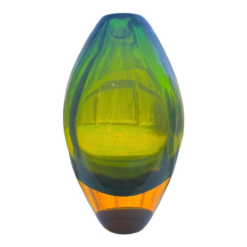 Murano Sommerso Vintage Green and Amber Glass Vase by Flavio Poli Seguso 1665-66
